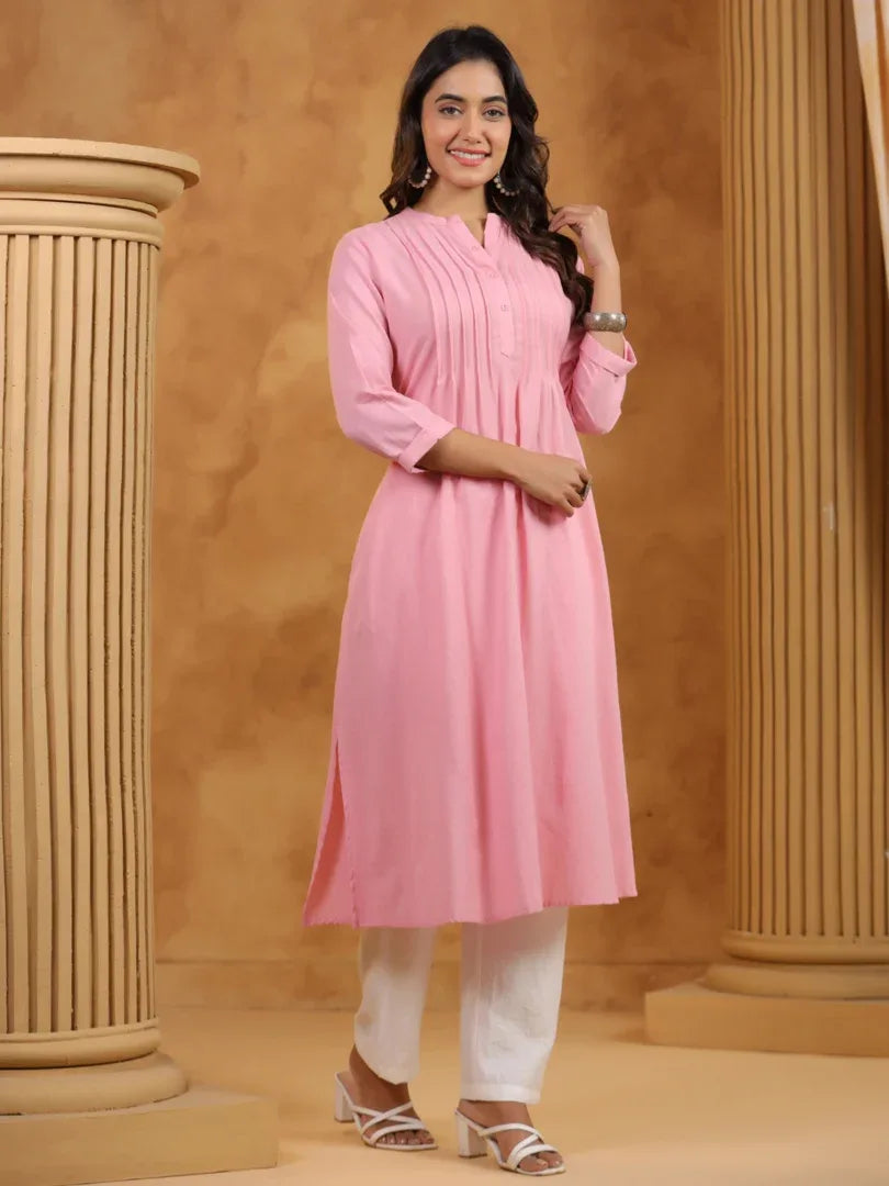 Span Pink Mandarin Cotton Kurta