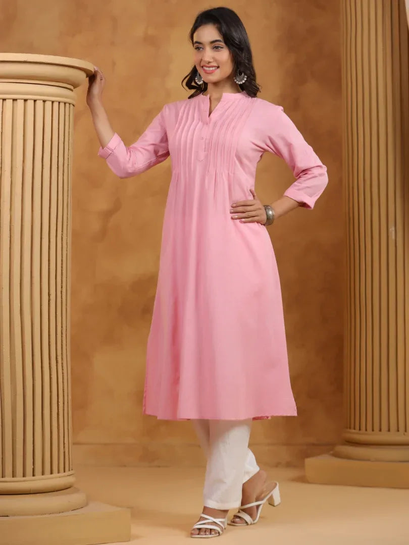 Span Pink Mandarin Cotton Kurta