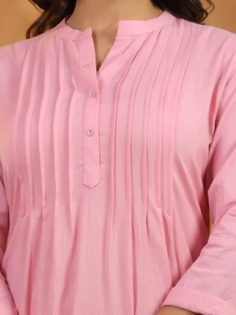 Span Pink Mandarin Cotton Kurta