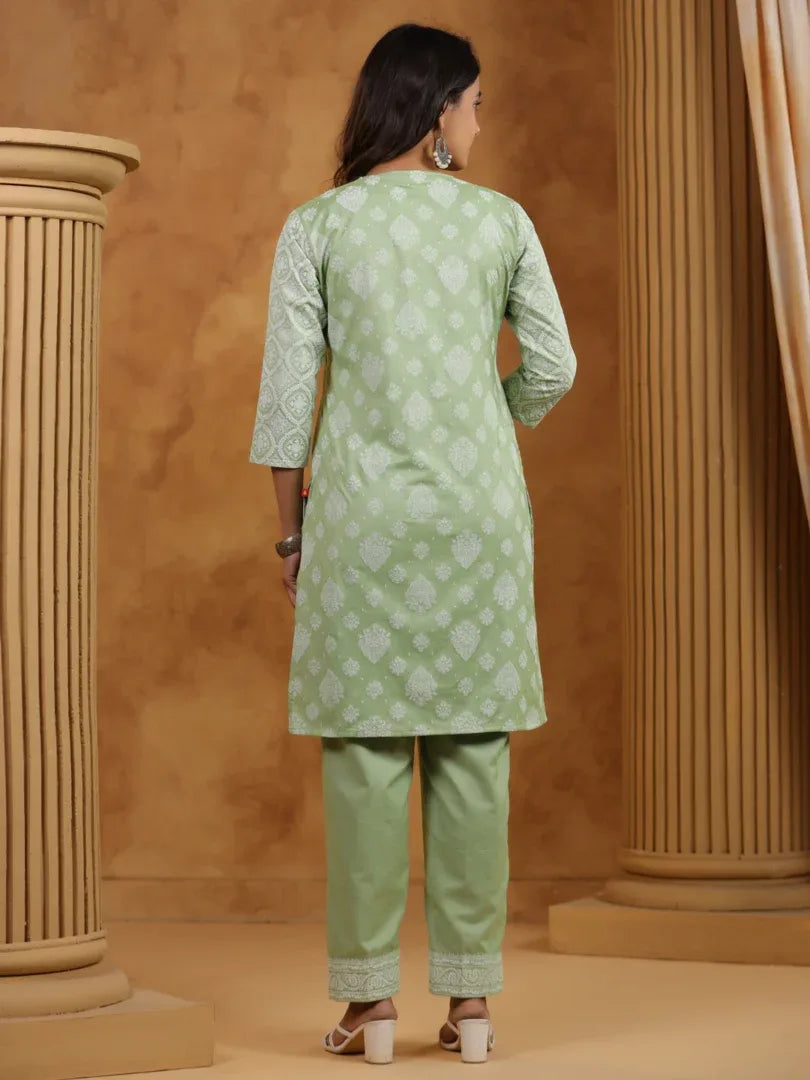 Span Green V-Neck Cotton Co-Ord Set (Set of 2)