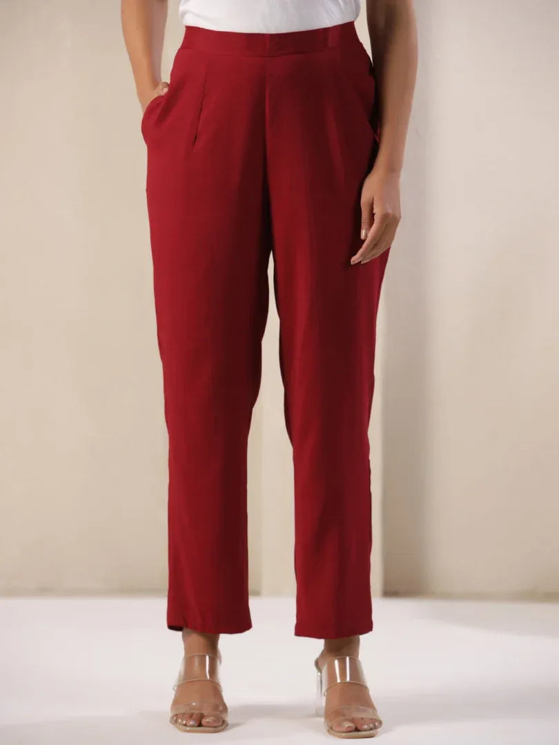 Span Burgundy Rayon Casual Pant