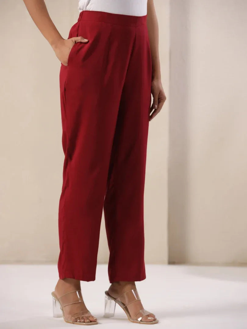 Span Burgundy Rayon Casual Pant