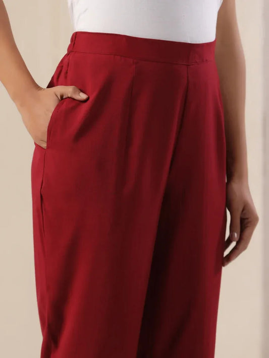 Span Burgundy Rayon Casual Pant