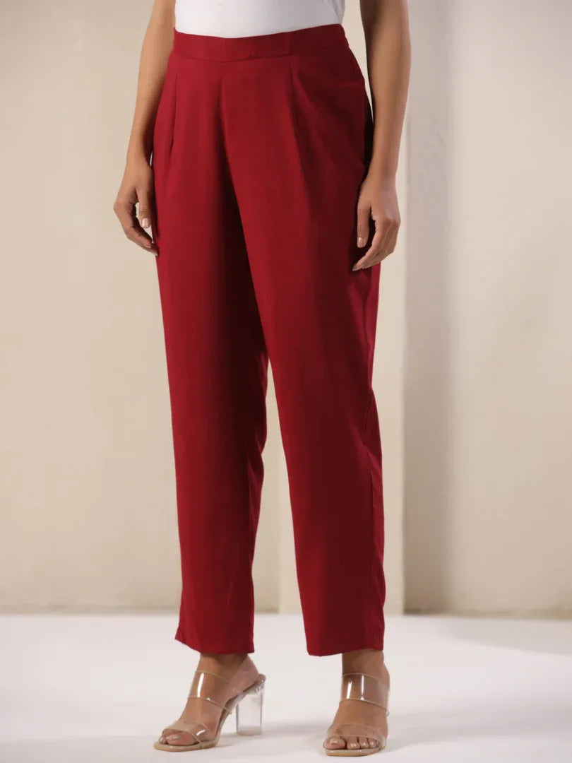 Span Burgundy Rayon Casual Pant