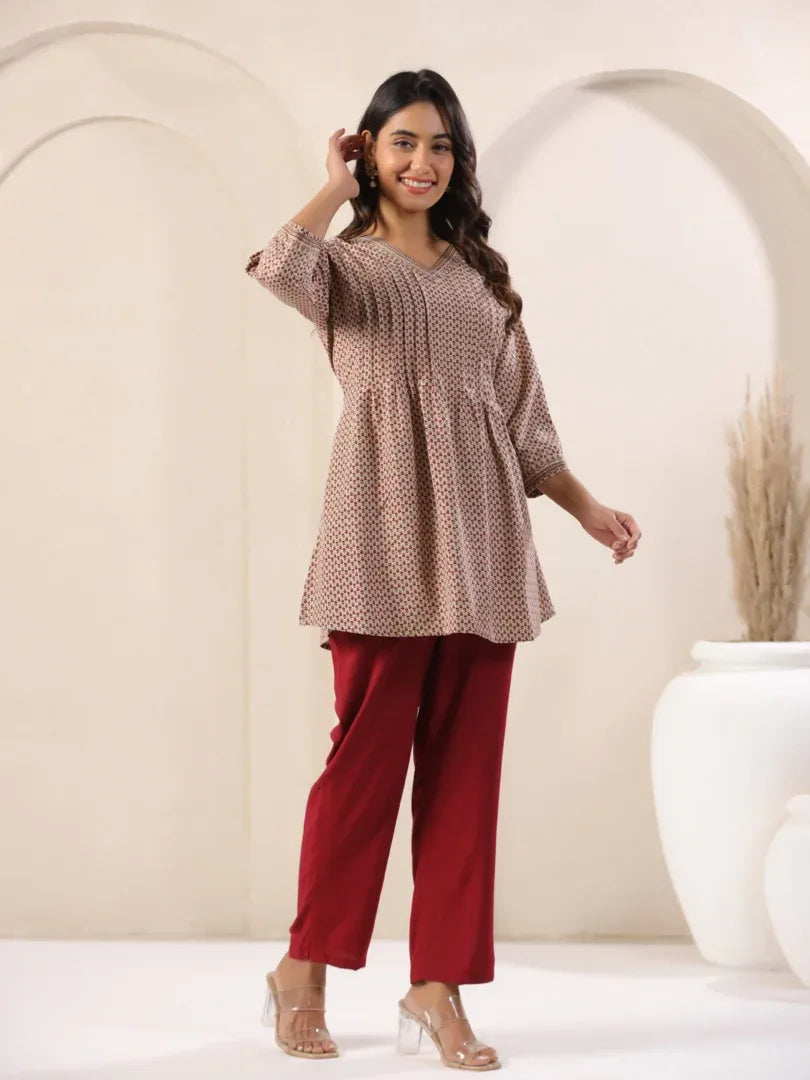 Span Burgundy Rayon Casual Pant