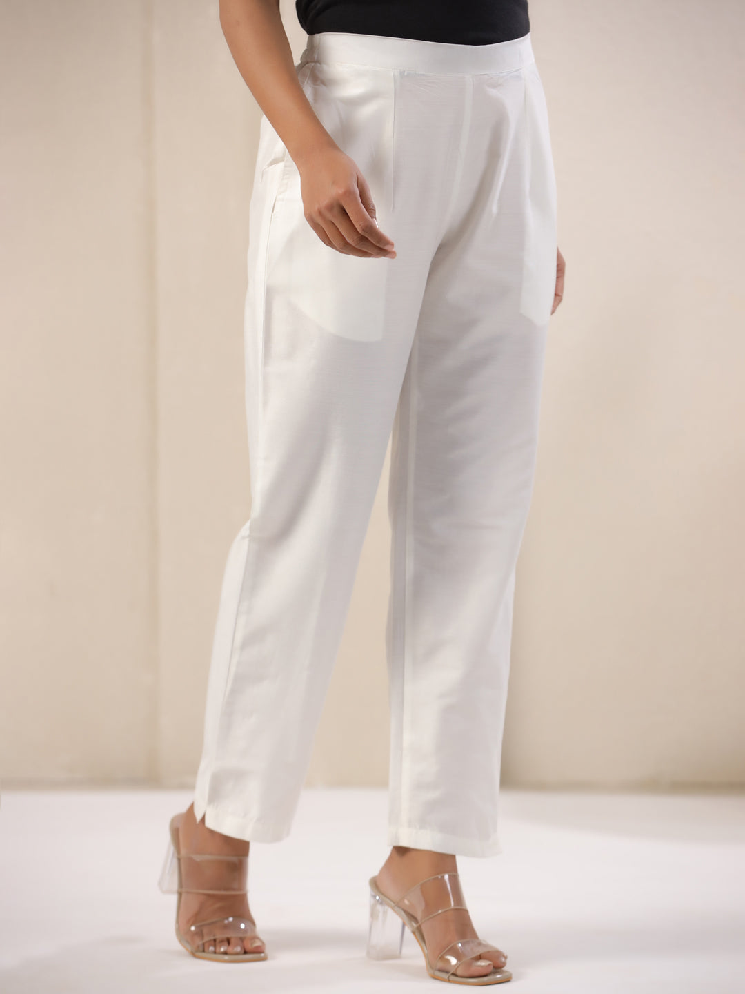 Span White Viscose Casual Pant