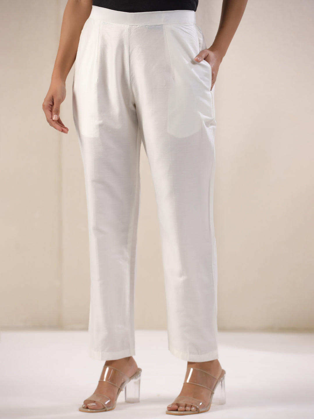 Span White Viscose Casual Pant