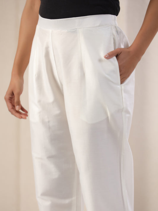 Span White Viscose Casual Pant