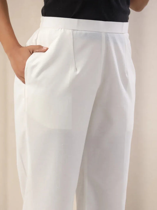 Span White Viscose Festive Pant