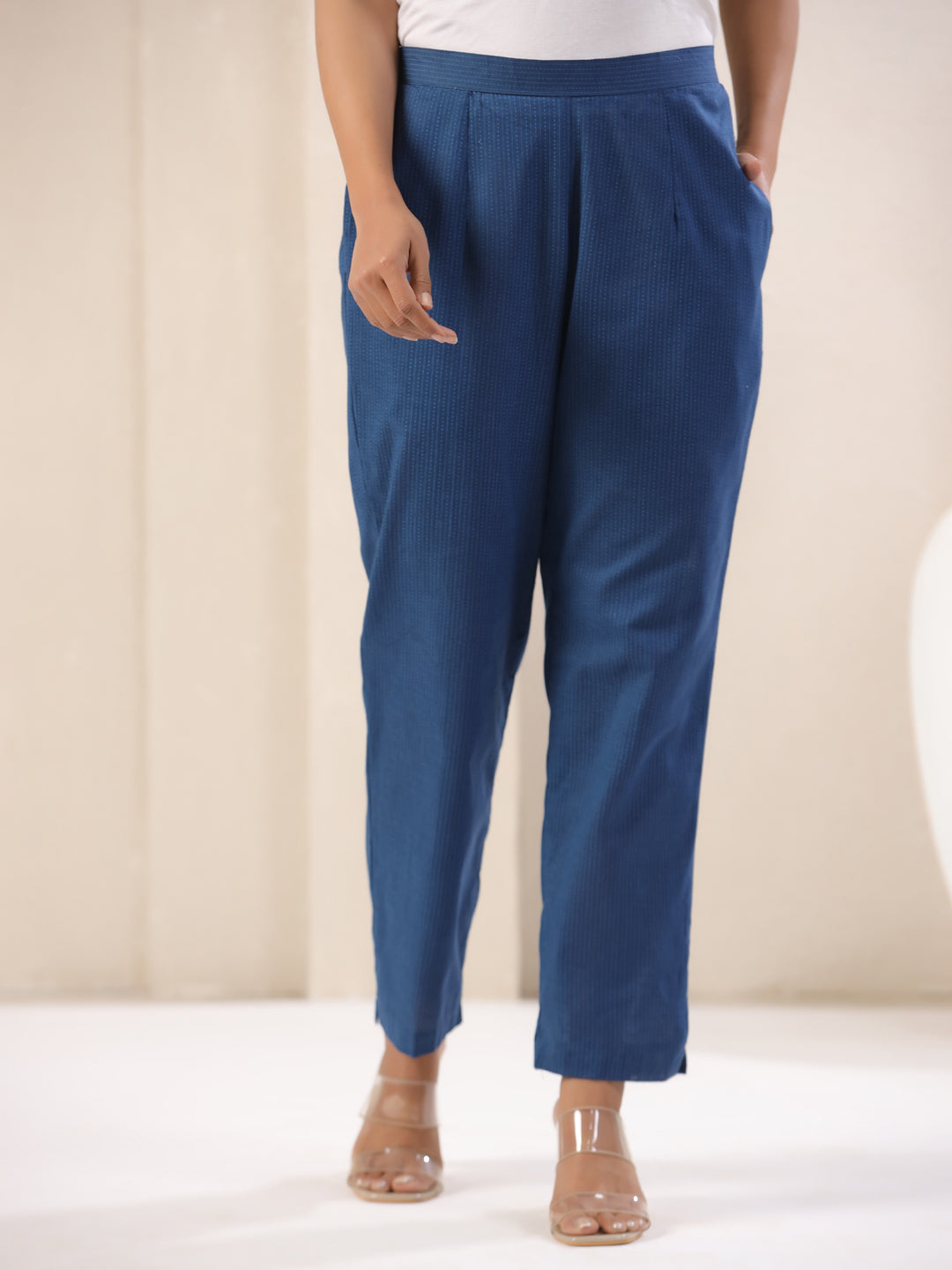 Span Blue Cotton Casual Pant