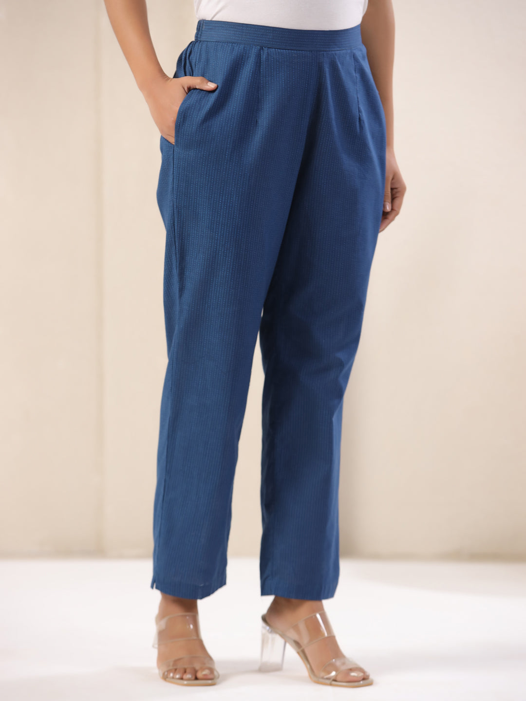 Span Blue Cotton Casual Pant