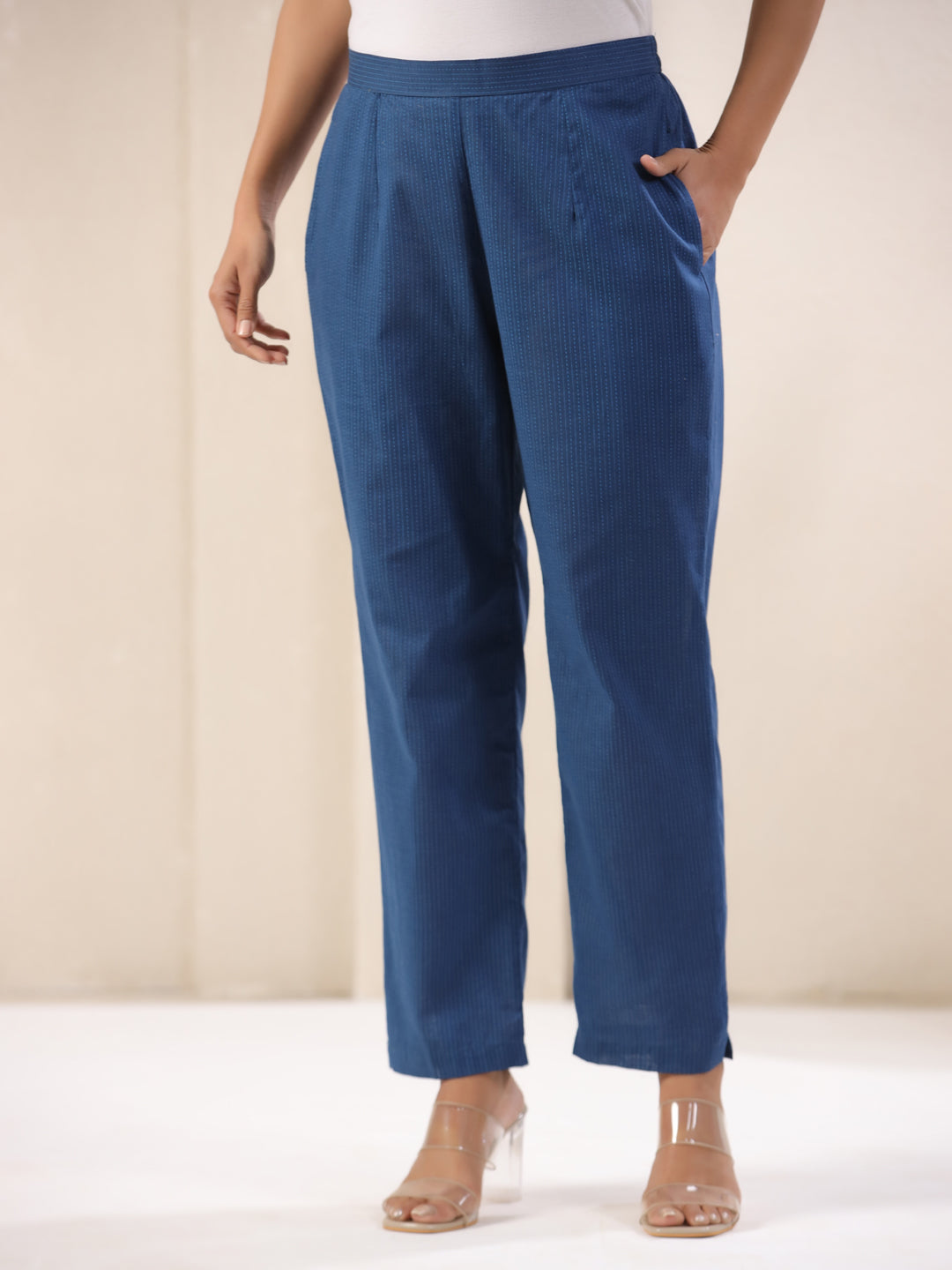 Span Blue Cotton Casual Pant