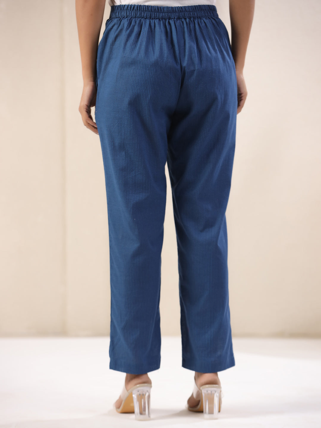 Span Blue Cotton Casual Pant