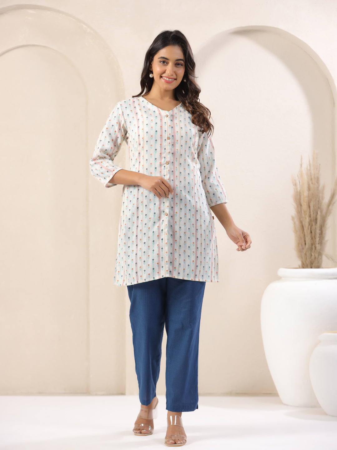 Span Blue Cotton Casual Pant