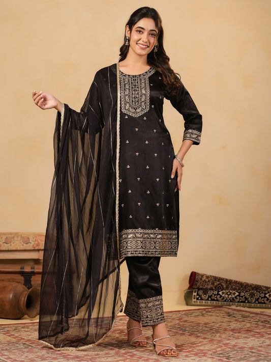 Span Black Gazi Silk Dupatta
