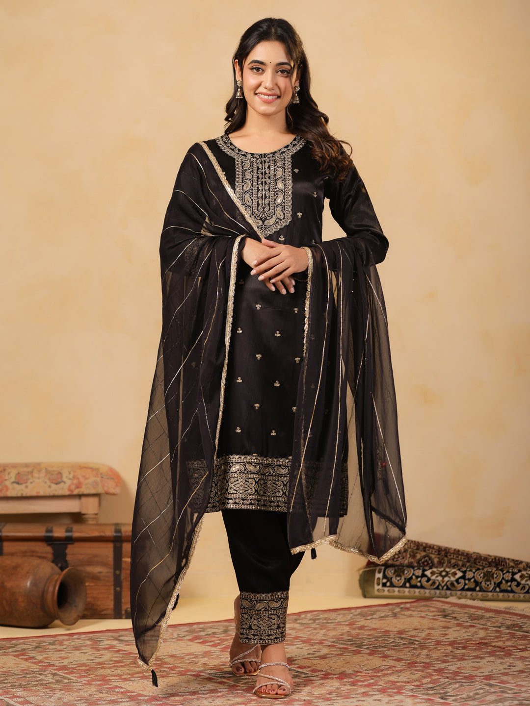 Span Black Gazi Silk Dupatta