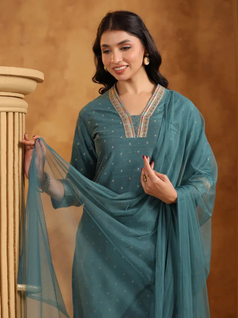 Span Green Silk Kurta Set with Dupatta