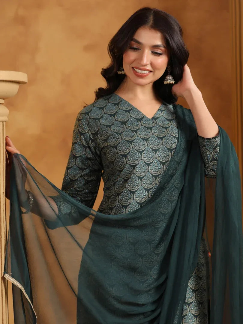 Span Green Silk Kurta Set with Dupatta