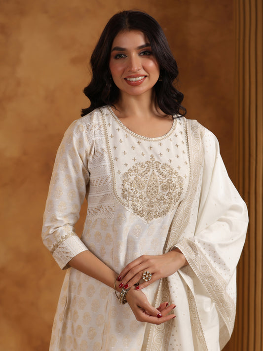 Span White Silk Festive Dupatta