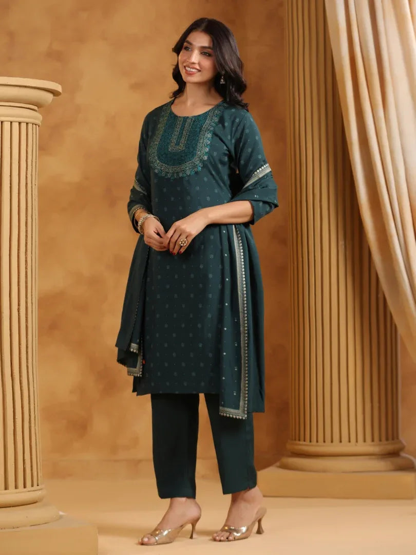Span Green Round Neck Rayon Kurta