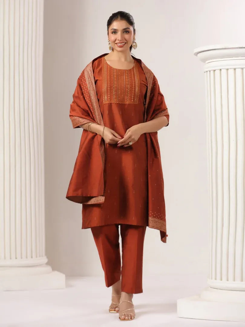 Span Brown Silk Festive Dupatta