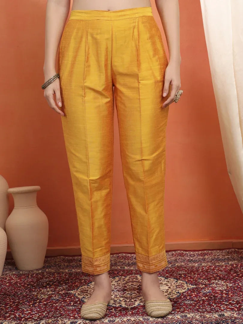 Span Yellow Round Neck Silk Kurta Set with Dupatta