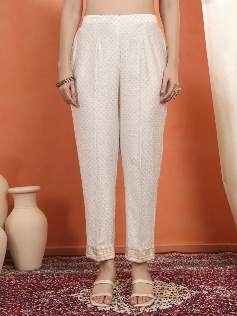 Span White Round Neck Viscose Kurta Set with Dupatta