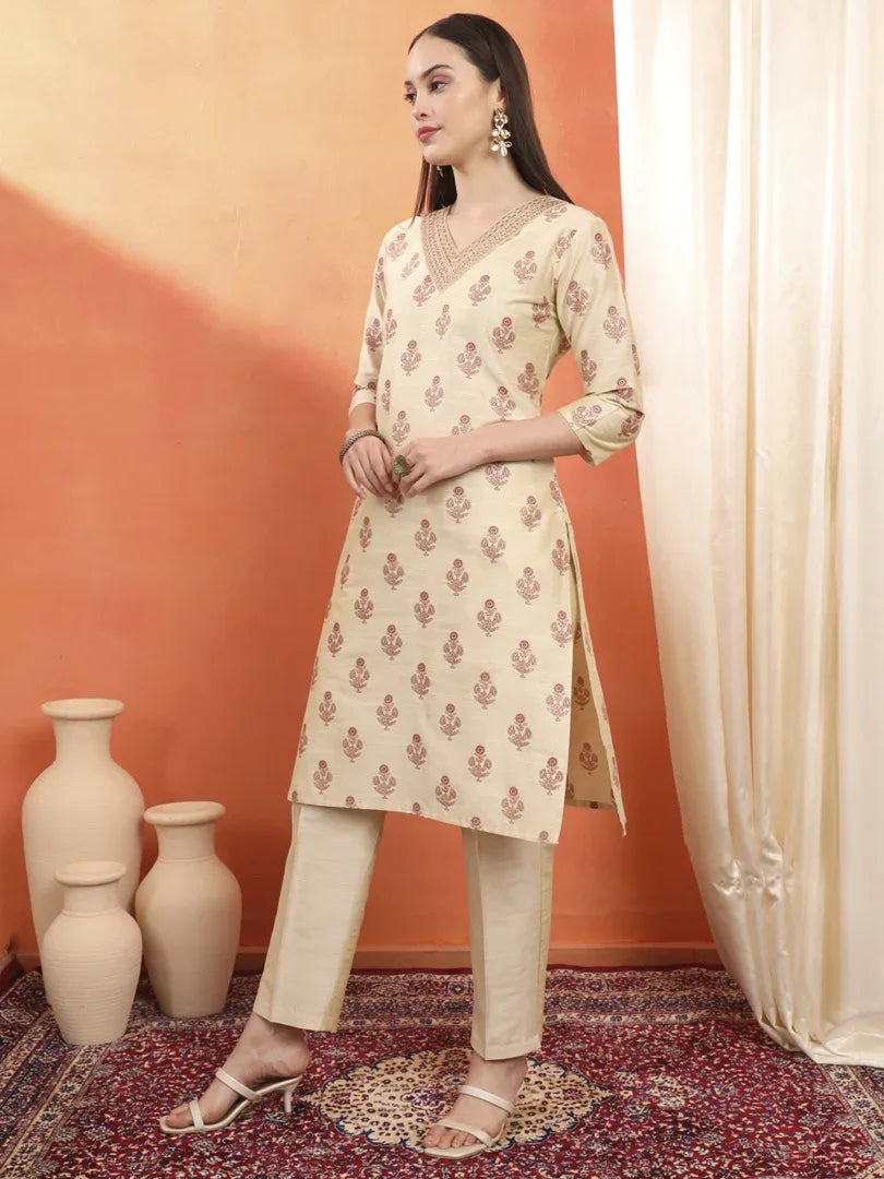 Span Ivory V-Neck Silk Kurta
