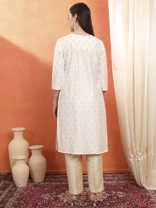 Span white Round Neck Viscose Kurta