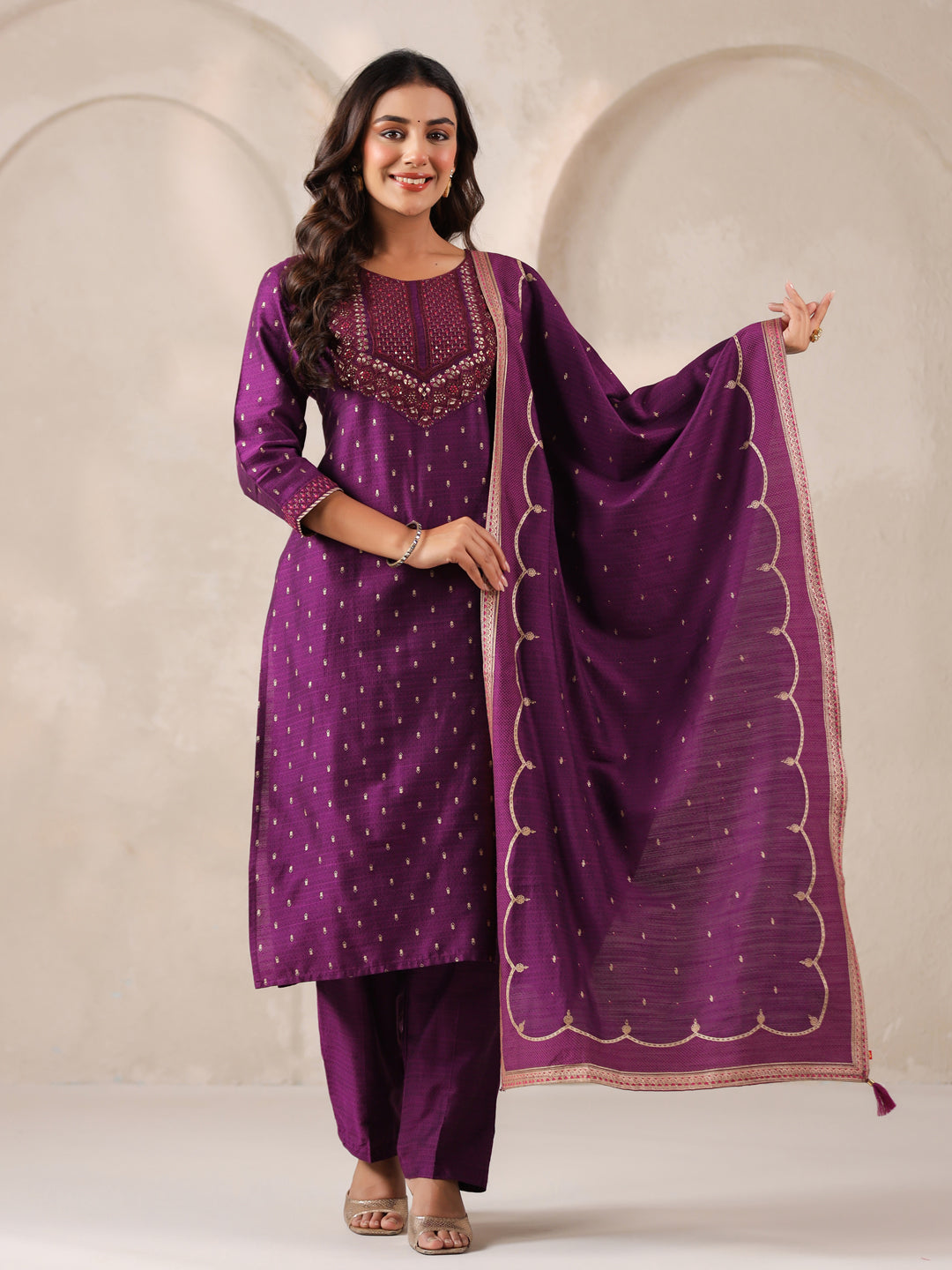 Span Purple Silk Dupatta