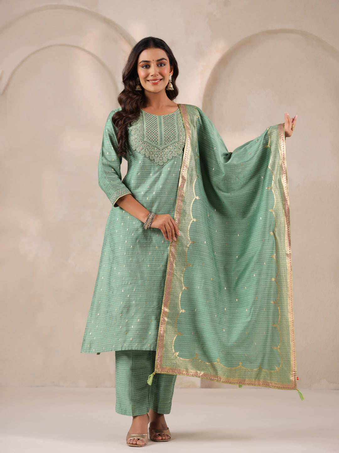 Span Olive Green Silk Dupatta