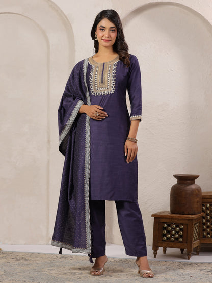 Span Purple Round Neck Visocse Kurta