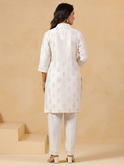 Span White V Neck Visocse Co-Ord Set(Set of 2)