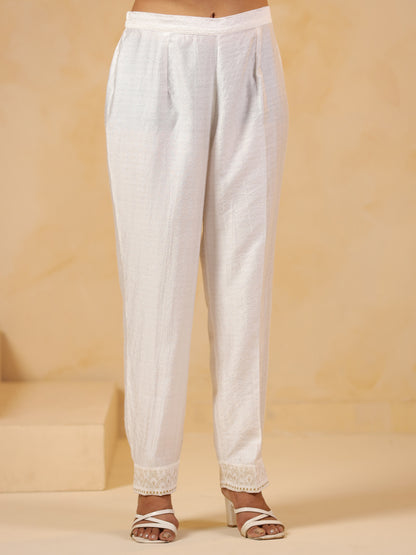 Span White V Neck Visocse Co-Ord Set(Set of 2)