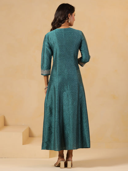 Span Green Silk Festive Gown
