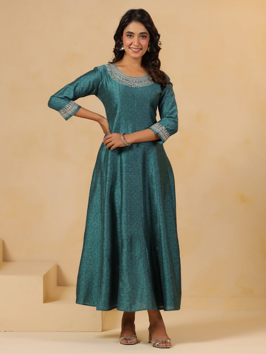 Span Green Silk Festive Gown