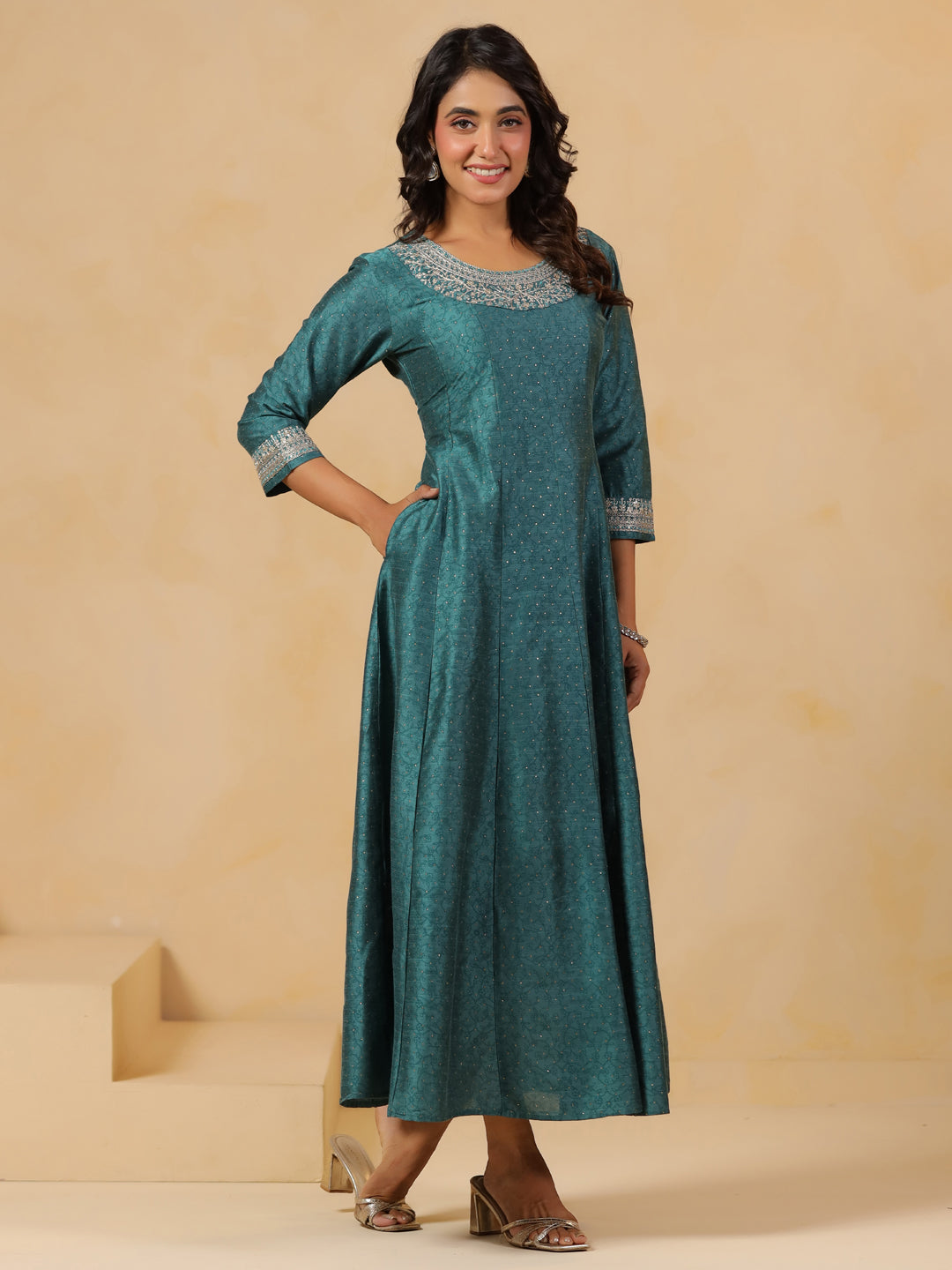 Span Green Silk Festive Gown