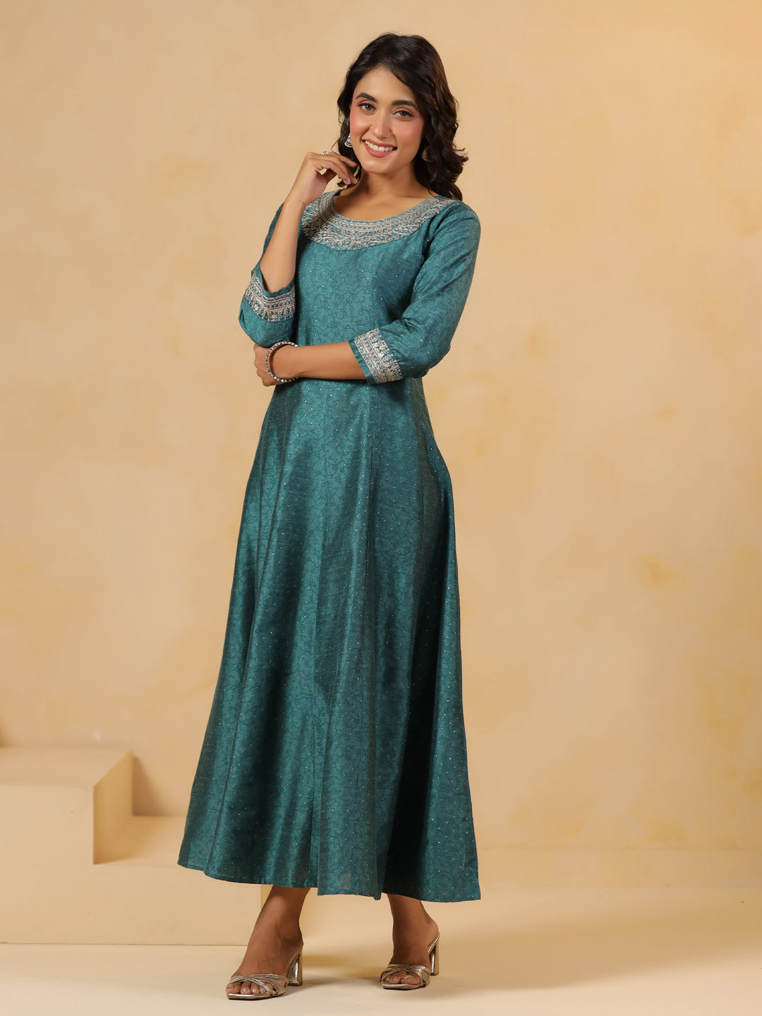 Span Green Silk Festive Gown