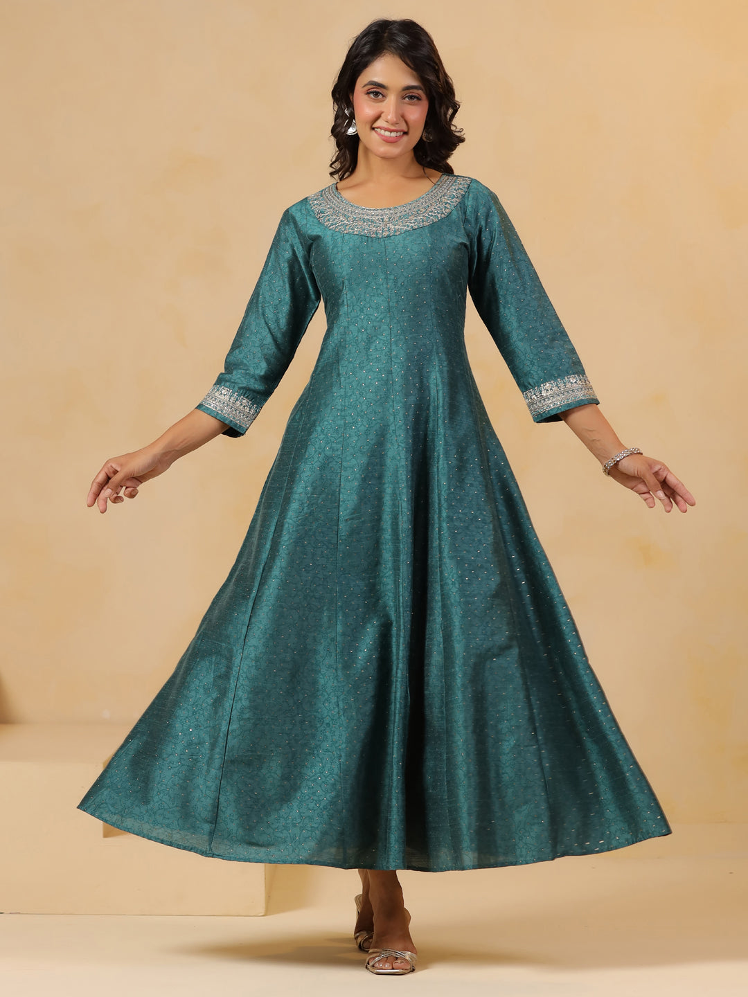 Span Green Silk Festive Gown