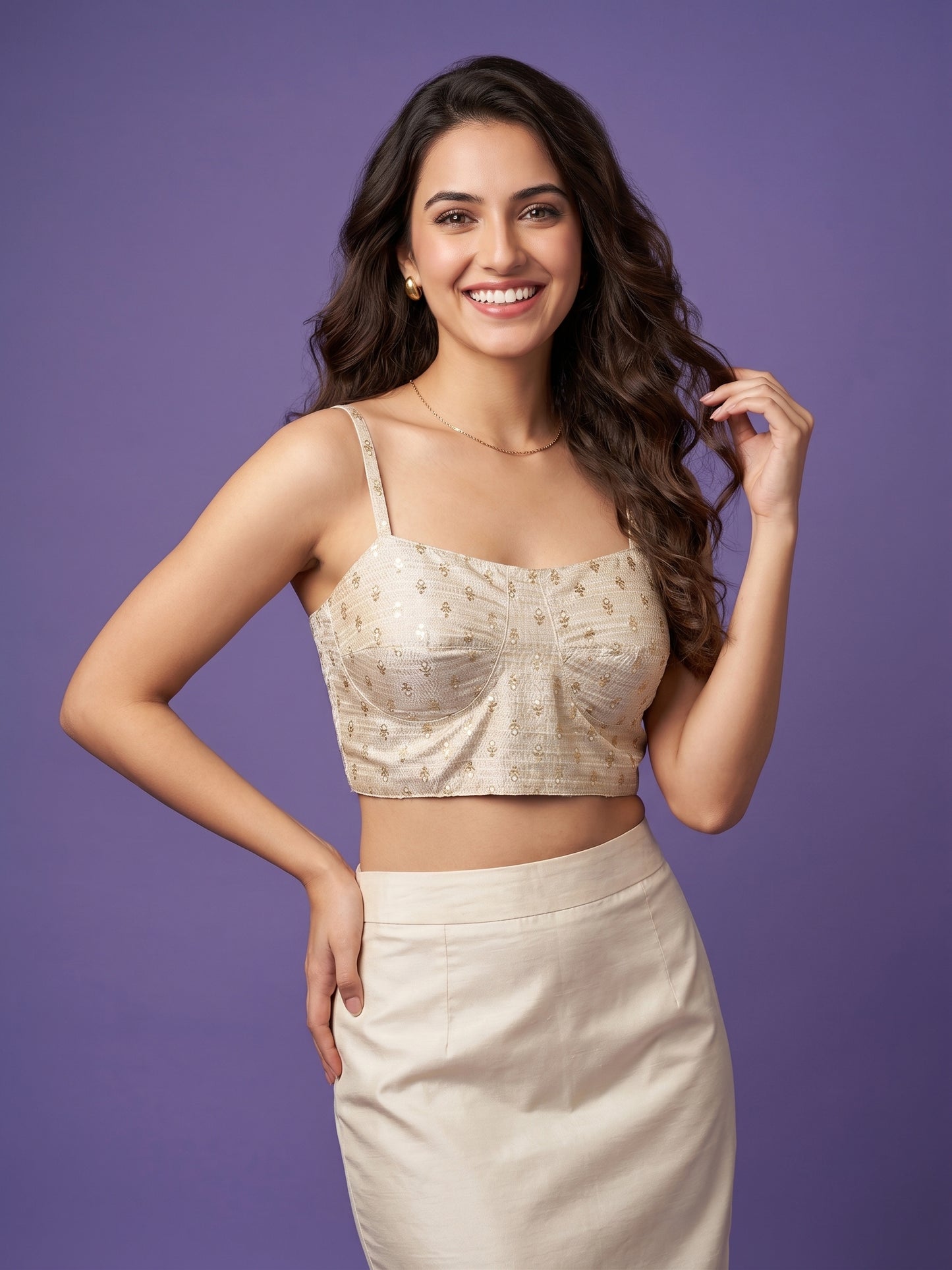 Ivory Round Neck Viscose  Spaghetti Crop Top
