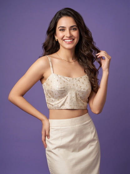 Ivory Round Neck Viscose  Spaghetti Crop Top