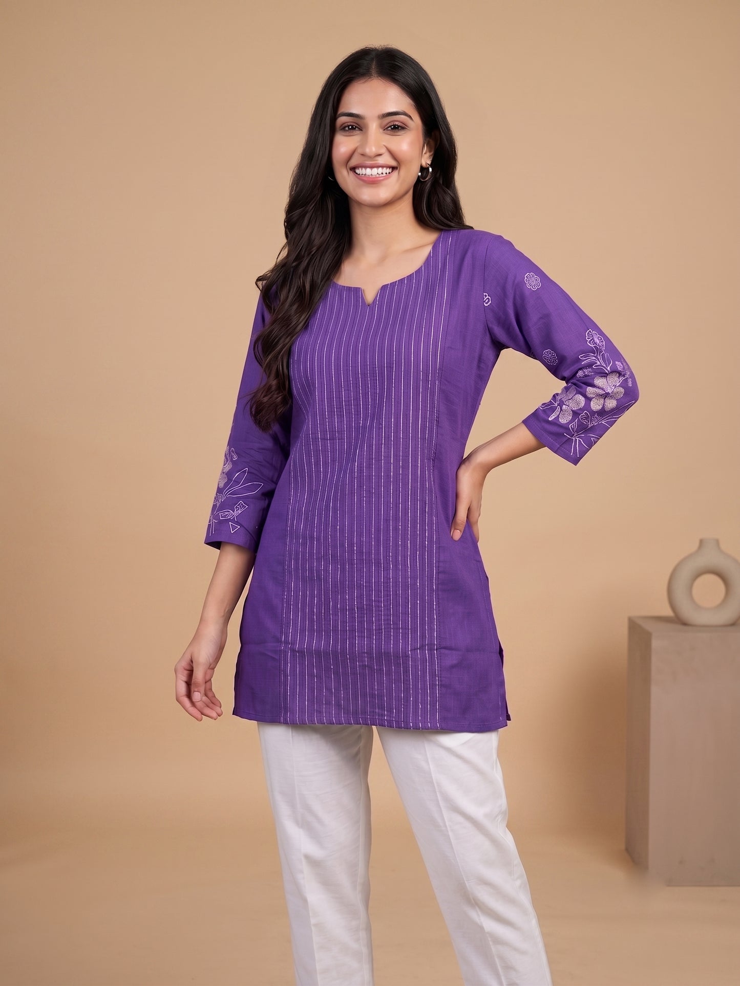 100% Cotton Lavender Pintuck Straight Tunics