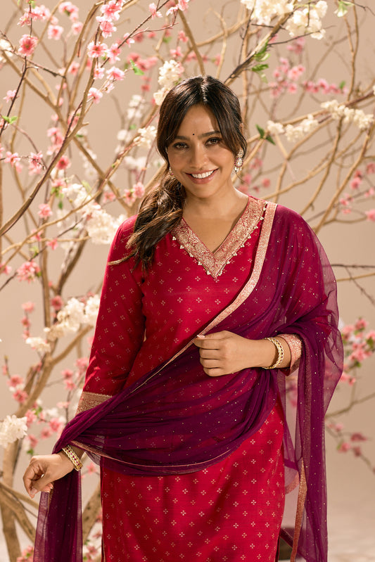 Span Pink V Neck Cotton Co-Ord Set (Set of 2)