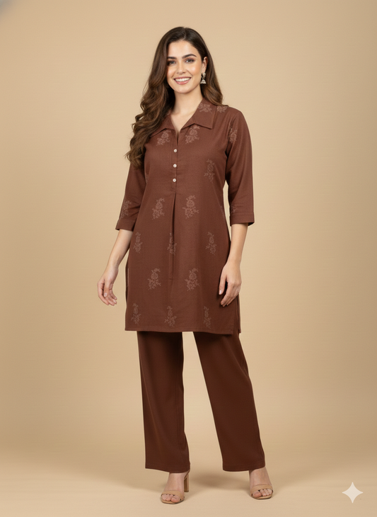 Brown Collard Cotton Cord Set