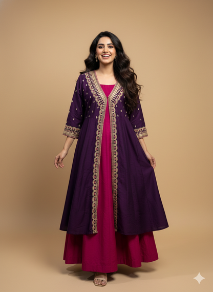 Purple Deep-V Silk Gown