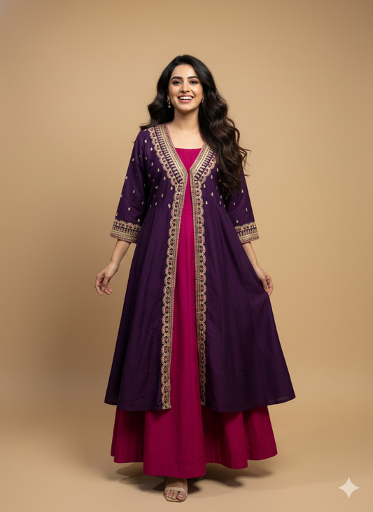 Purple Deep-V Silk Gown