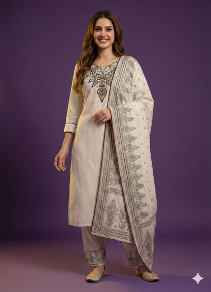 Ivory Round Neck Cotton Kurta