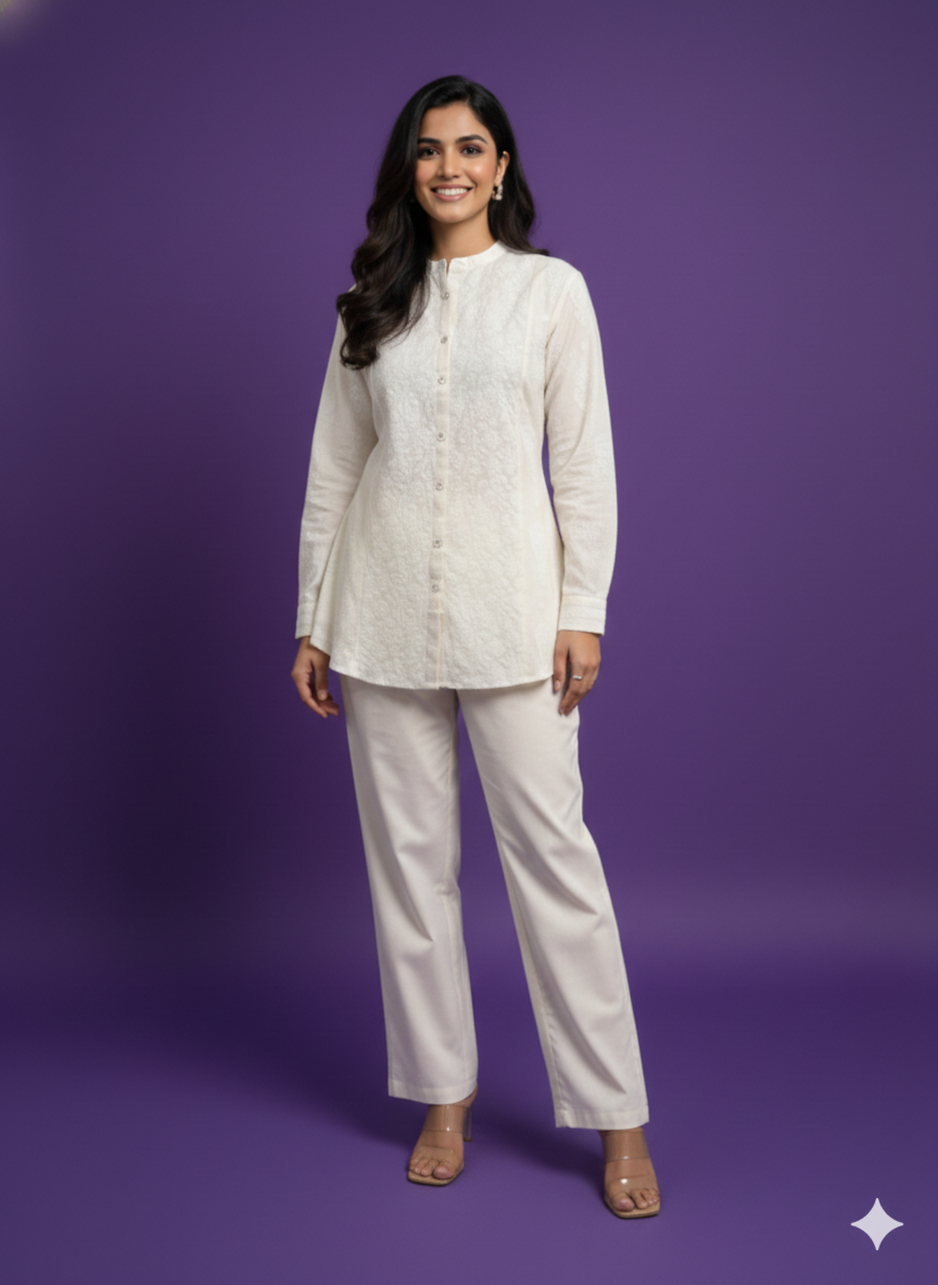 Ivory Collard Cotton Shirt Top