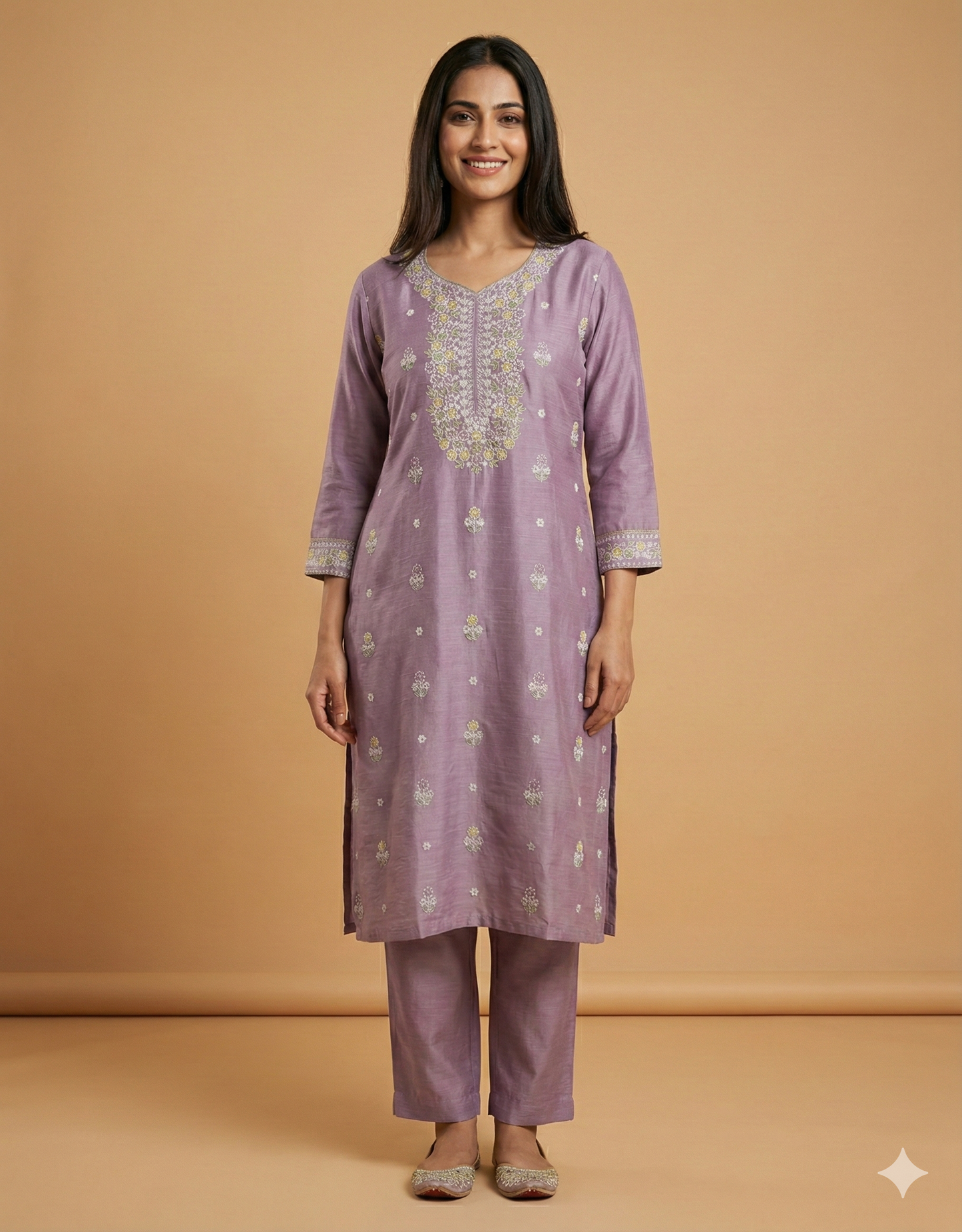 Pink Round V Neck Silk Cord Set