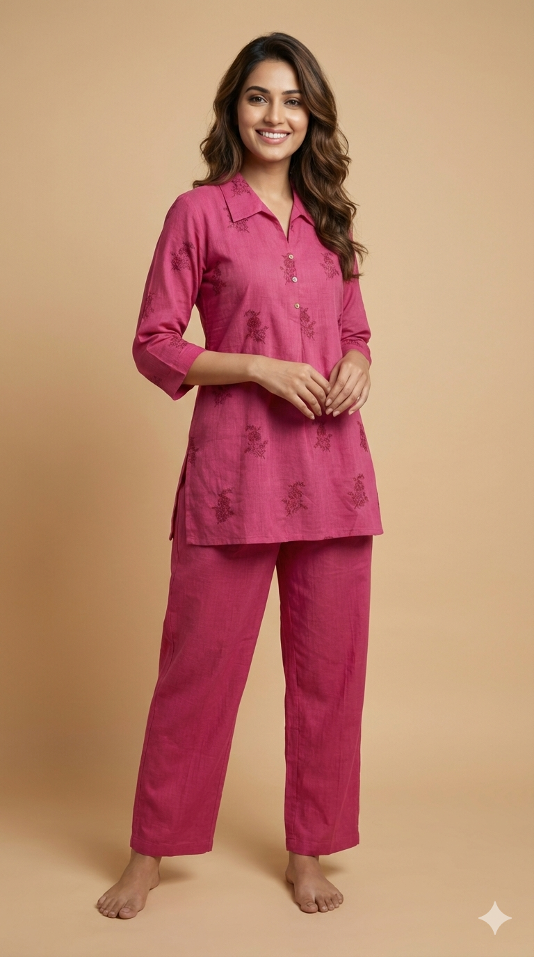 Pink Collard Cotton Cord Set